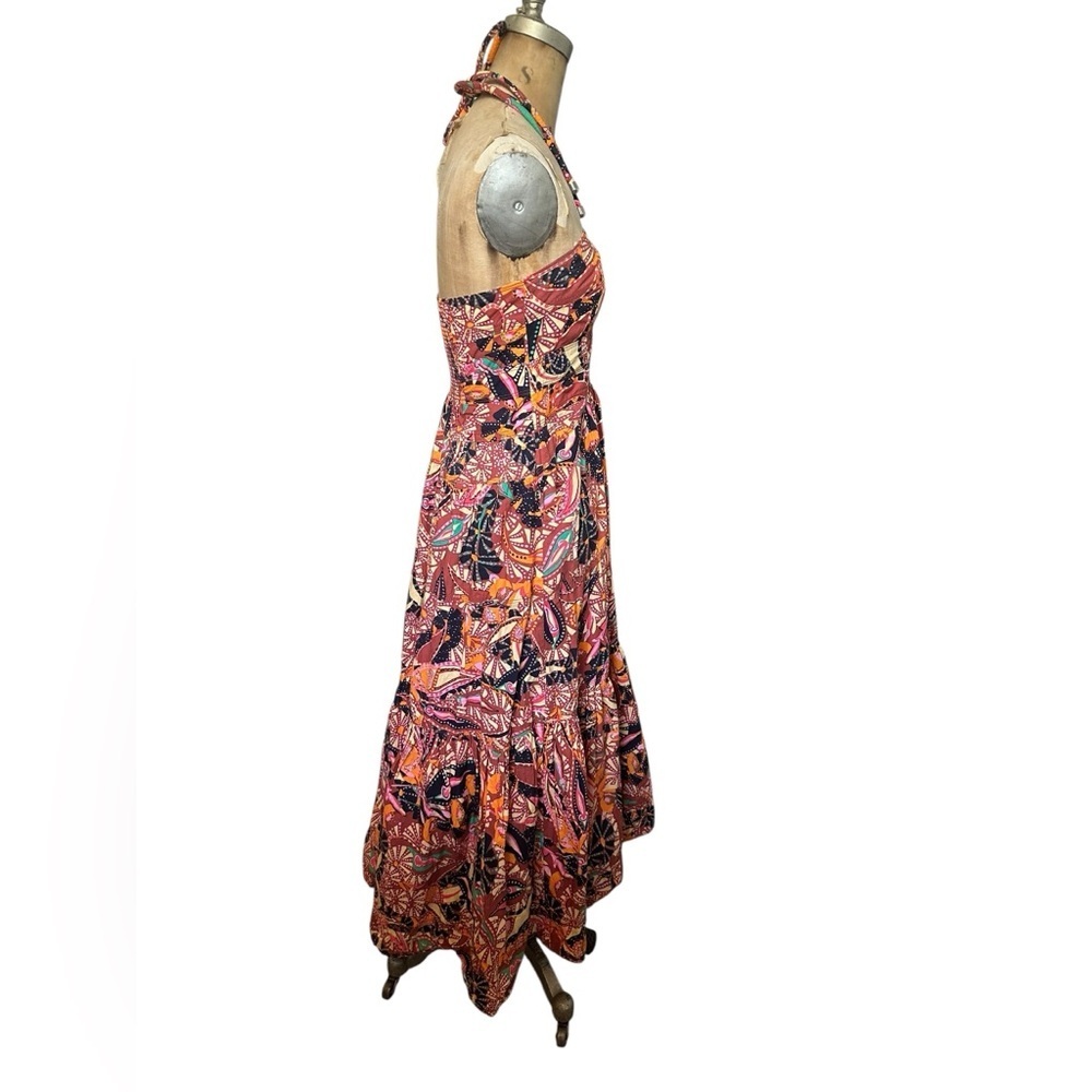 ALC Adelle Tiered Halter Dress Midi Length Tropical Print Size 8 Cotton Vacation - Picture 4 of 8